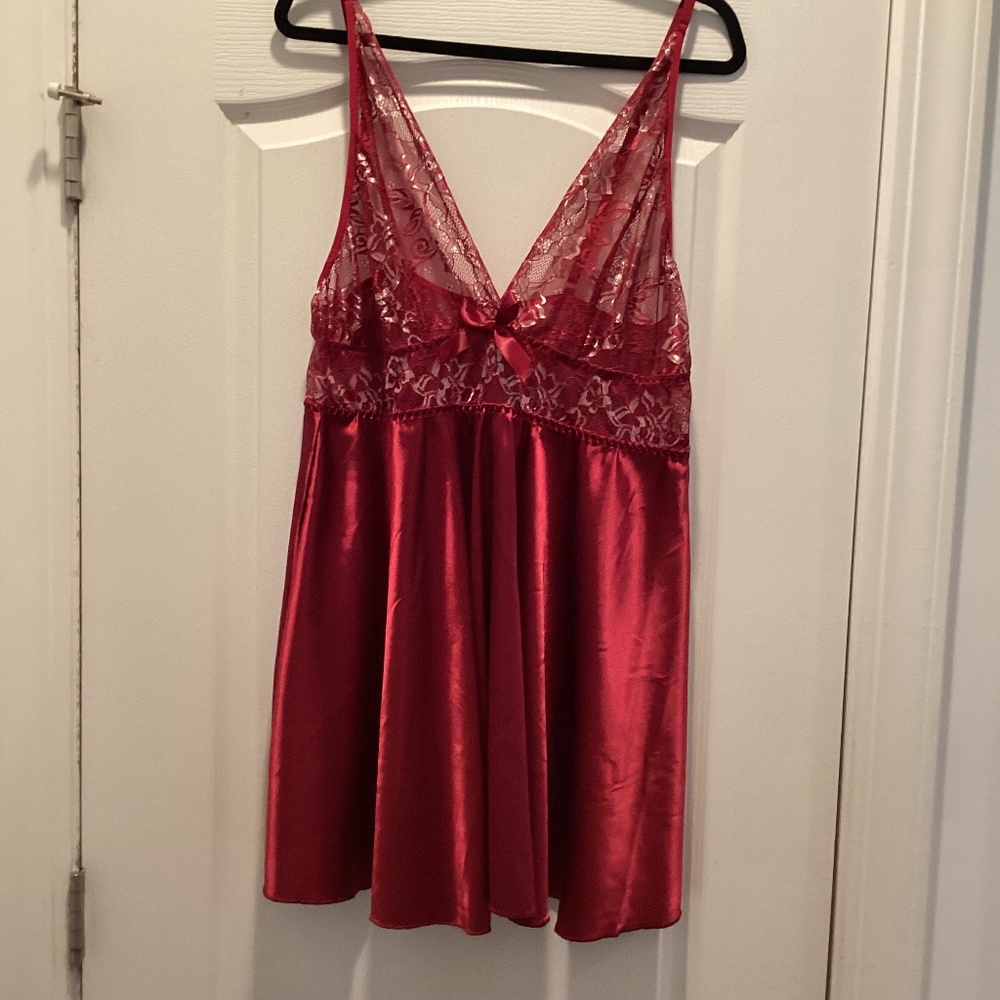 SEXY BABY DOLL SLEEPWEAR (Size: 3XL) ( Color: Wine Red